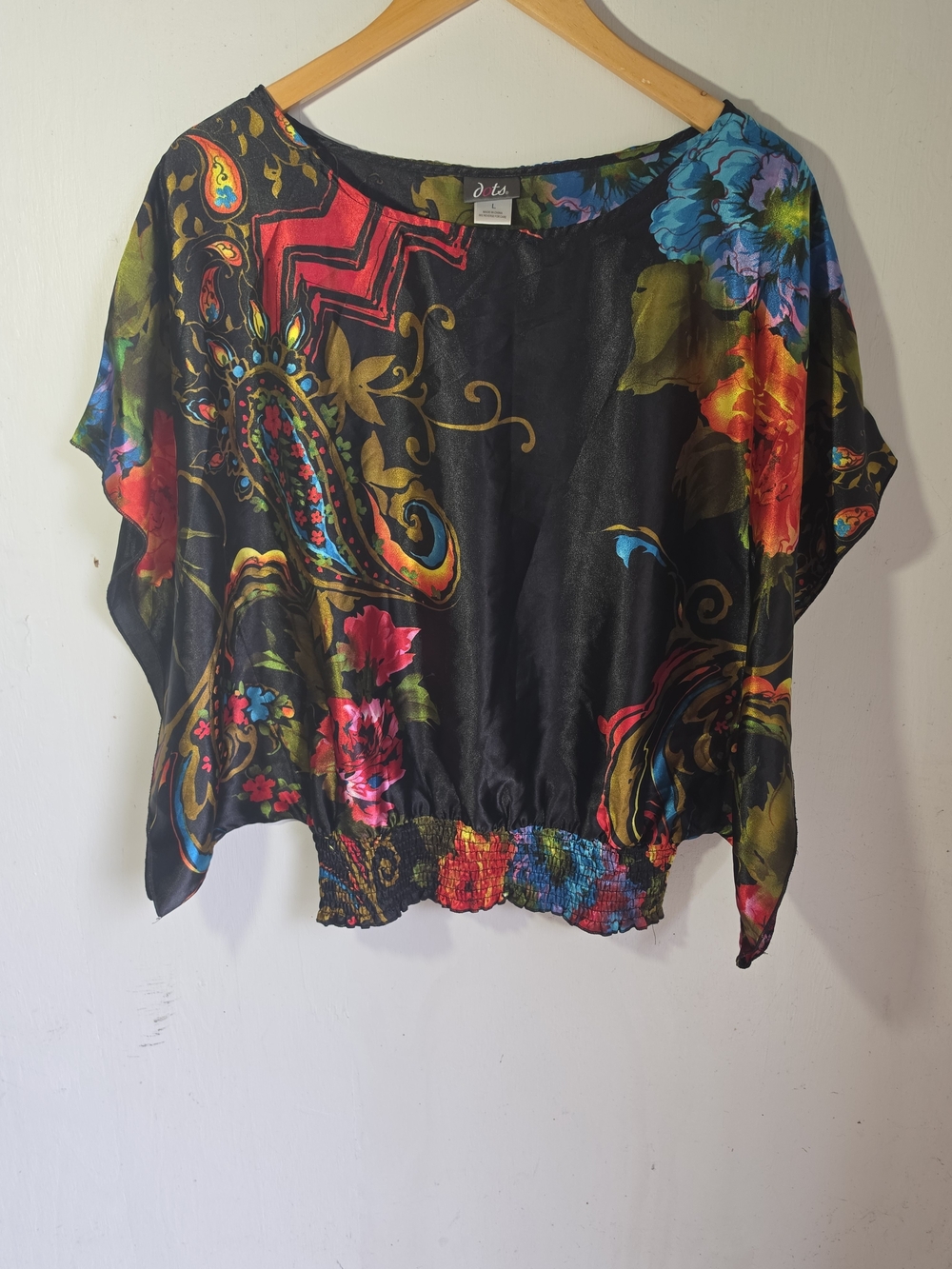 Black Floral Paisley Elastic-Hem Women's Top - Multi